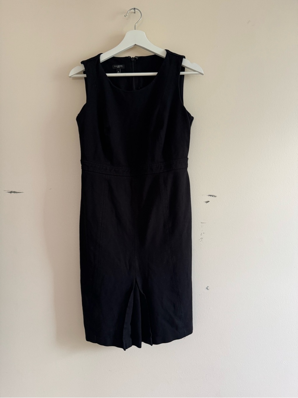 Talbots Black Sleeveless Sheath Dress with Front Vent